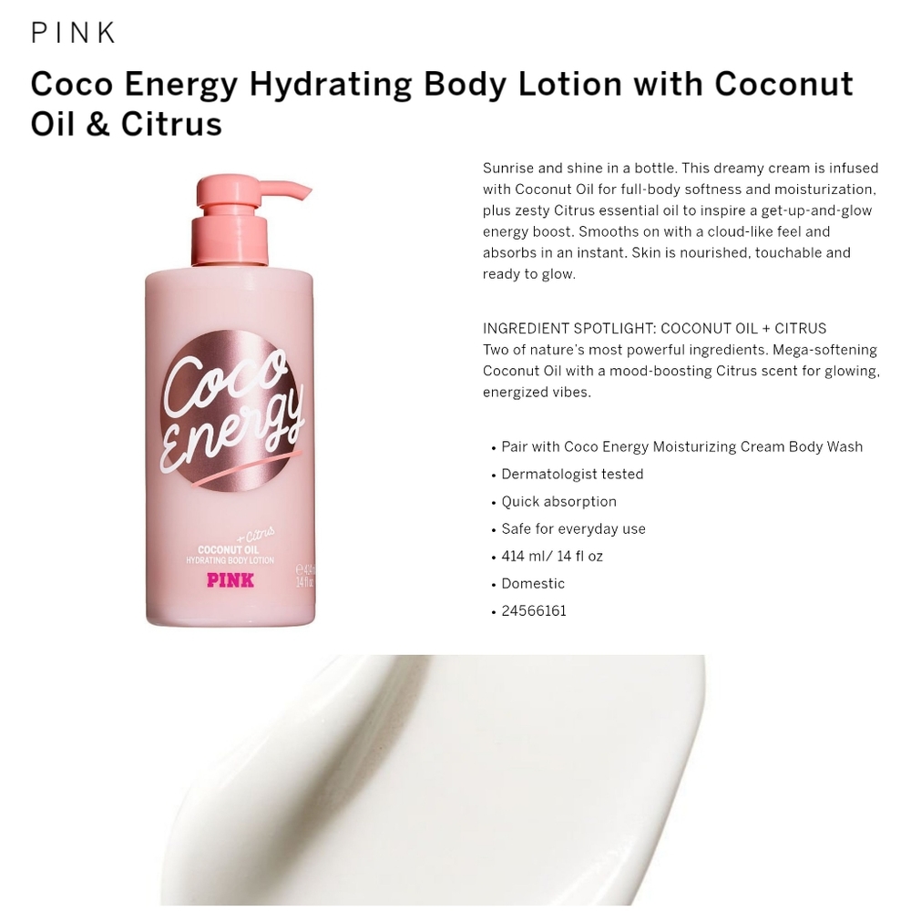 Victoria's secret pink coco energy body lotion with coconut oil LIMITED EDITION
